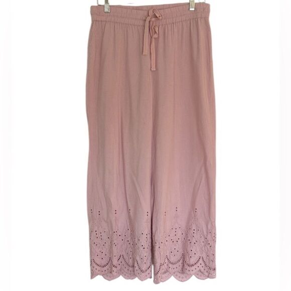 Loft Beach Light Pink Drawstring Waist Eyelet Trim Pants Size Small - Picture 1 of 9